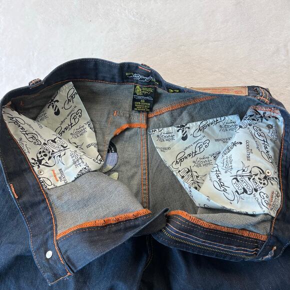 Ed Hardy Love Kills Slowly Embroidered Skull Jean Shorts men’s size 36 Y2K - Picture 4 of 10